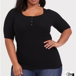 Torrid Ribbed Snap Henley Tee Black Sz 0X